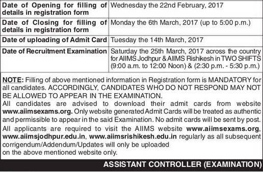 Read AIIMS Exam Notice 